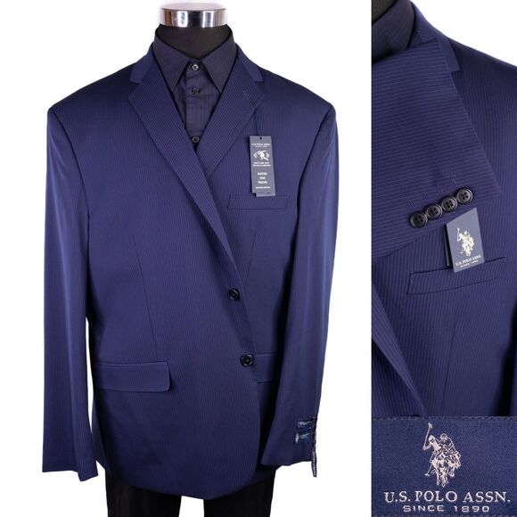 NWT US Polo ASSN Stretch Blue Navy Striped Blazer Sport Coat Jacket 50R Suits - Picture 1 of 15